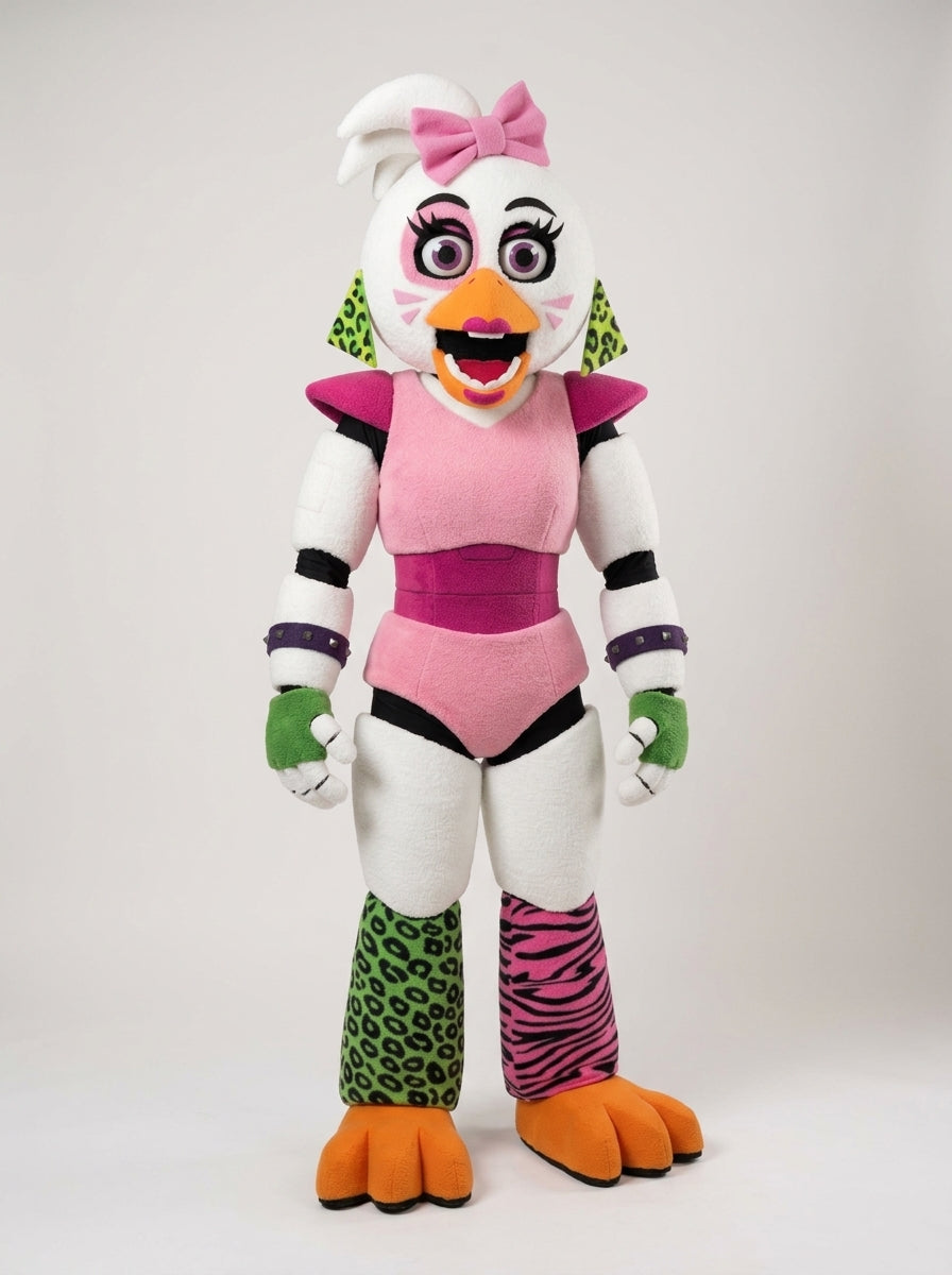 Glamrock Chica costume for adults, standing in studio