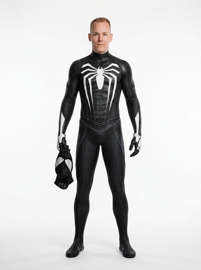 Black Spider-Man Costume - model in black suit, full body