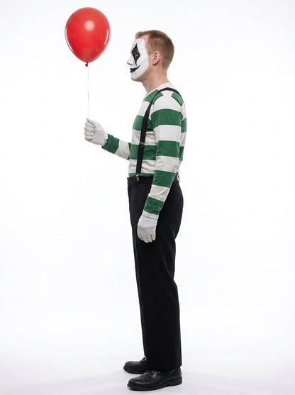 Scary Clown Costume - model holding red balloon