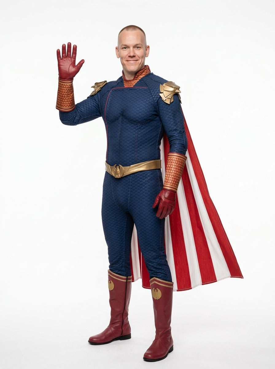 Homelander Costume - model waving, full body
