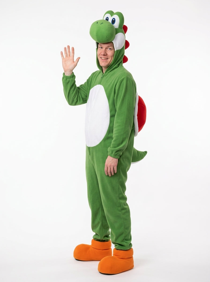 Yoshi Costume - model waving, full body