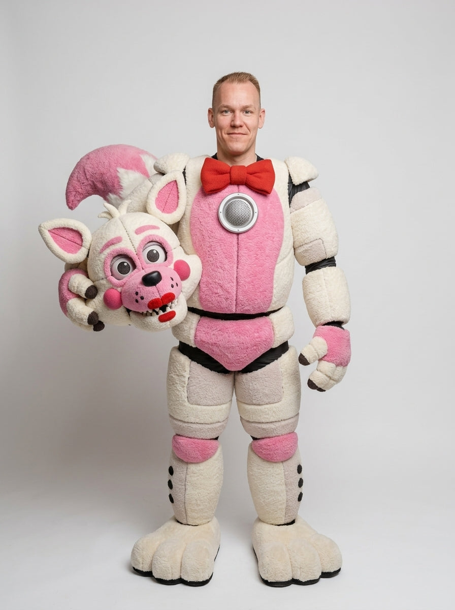 Funtime Foxy costume for adults, full body worn by model
