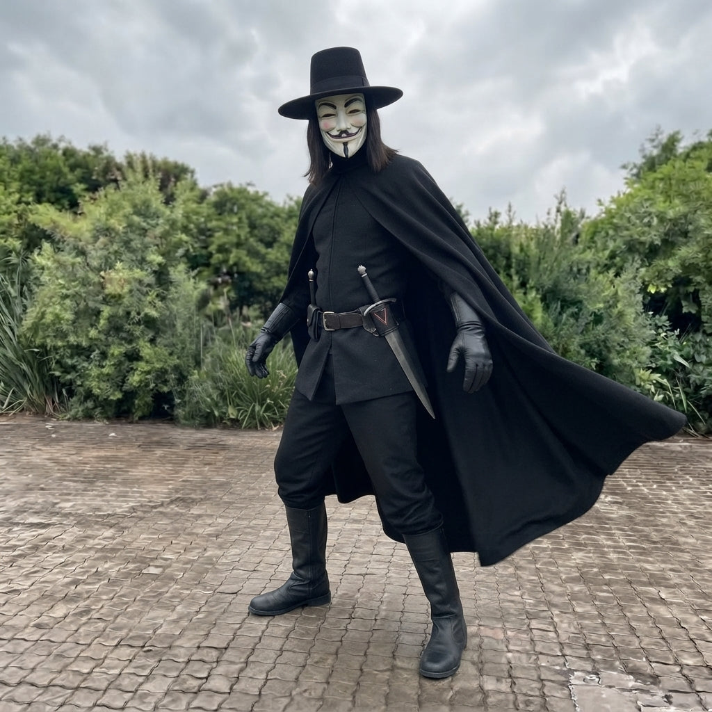 V for Vendetta Costume - Guy Fawkes Mask and Cloak Outfit