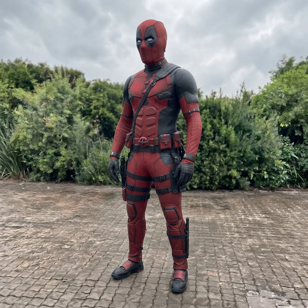 Deadpool Costume for Adults - Red and Black Merc Bodysuit