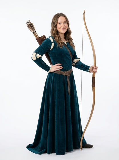 Medieval Archer Costume - model holding the longbow