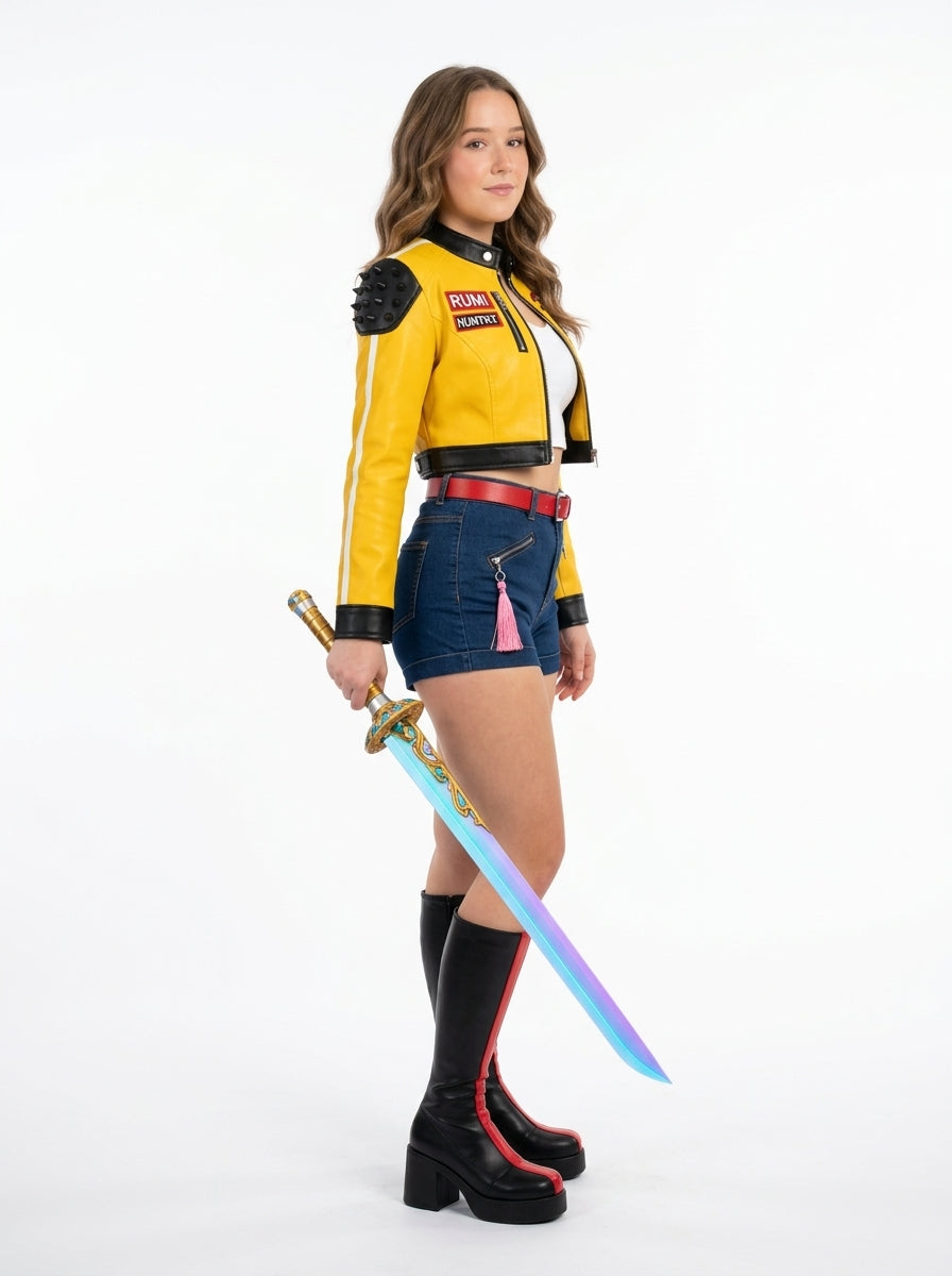 Rumi Costume - model holding the sword