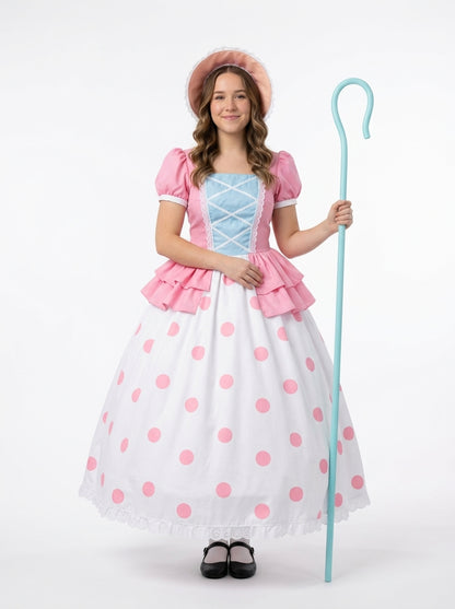 Bo Peep Costume - model holding the shepherd's staff