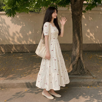 Cherry Print Midi Dress - Retro 50s Pin-Up Flare Dress