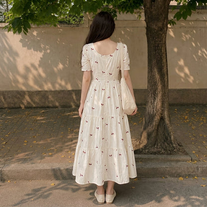Cherry Print Midi Dress - Retro 50s Pin-Up Flare Dress