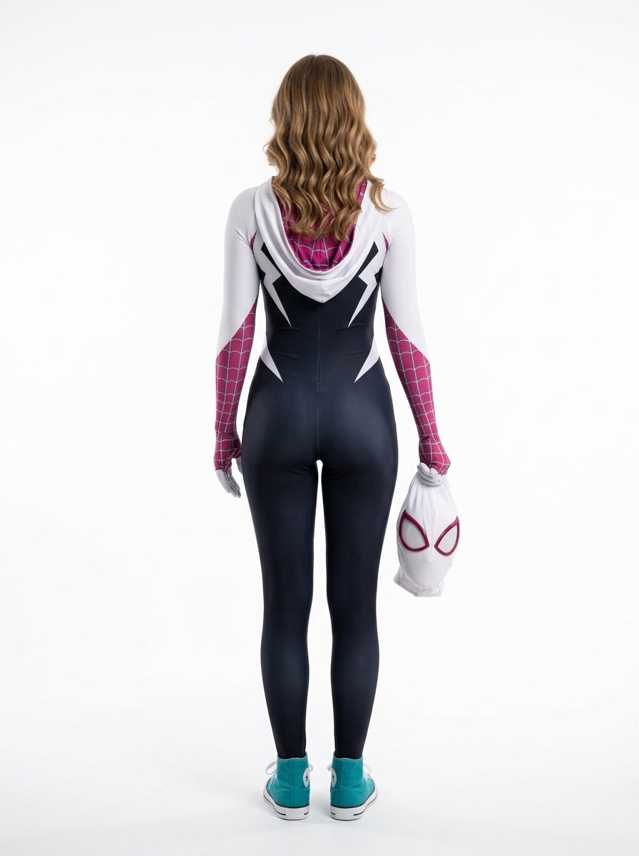 Spider-Gwen Costume - model holding mask