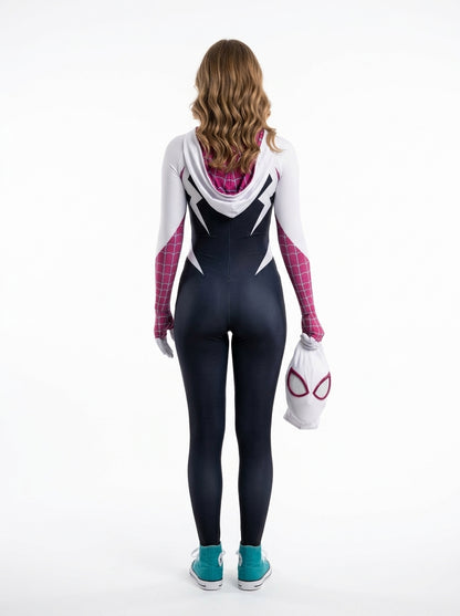 Spider-Gwen Costume - model holding mask