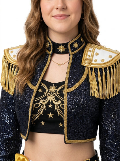 Huntrix Stage Costume - gold fringe epaulette detail