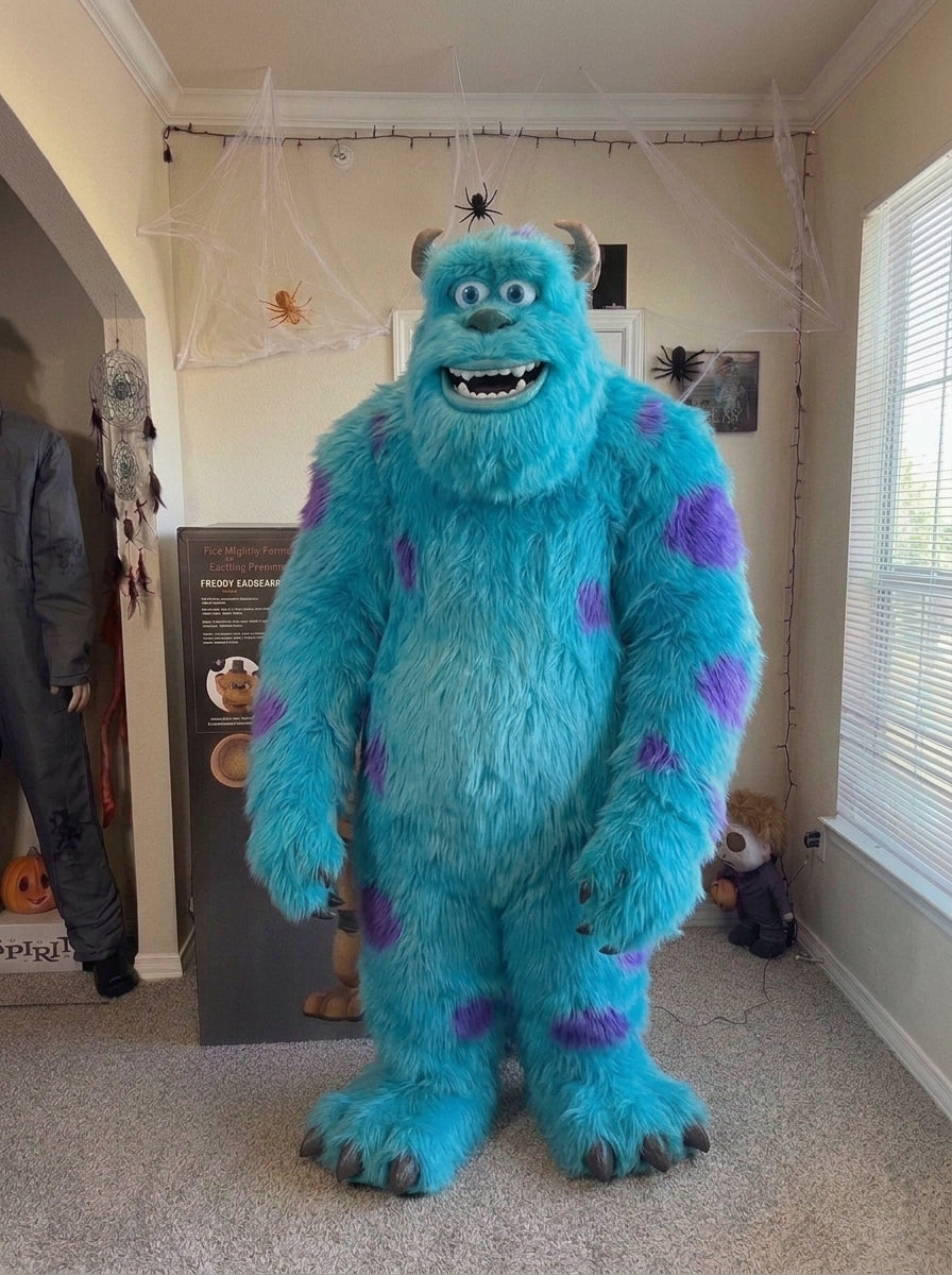 Blue monster mascot standing